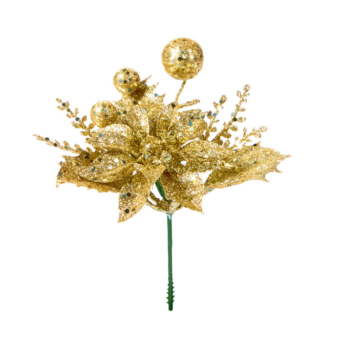 Gold Poinsettia Pick