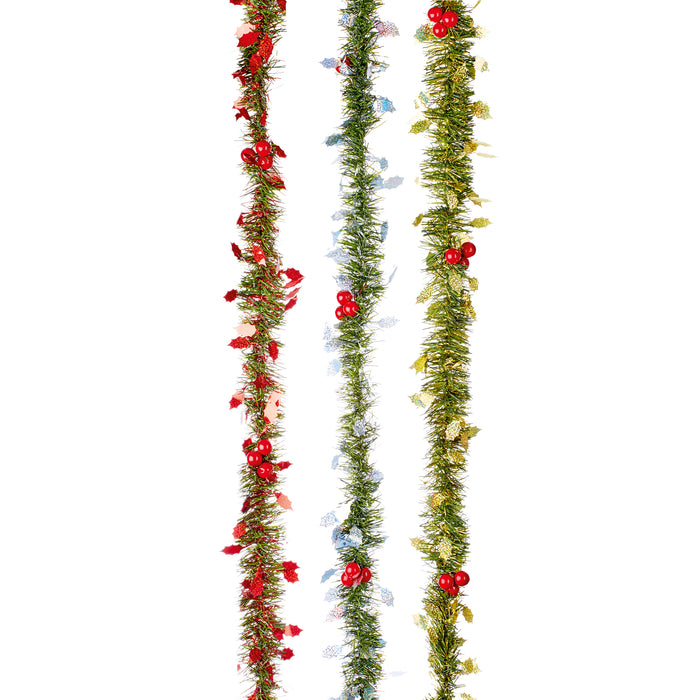 2.7M Tinsel Garland with Holly